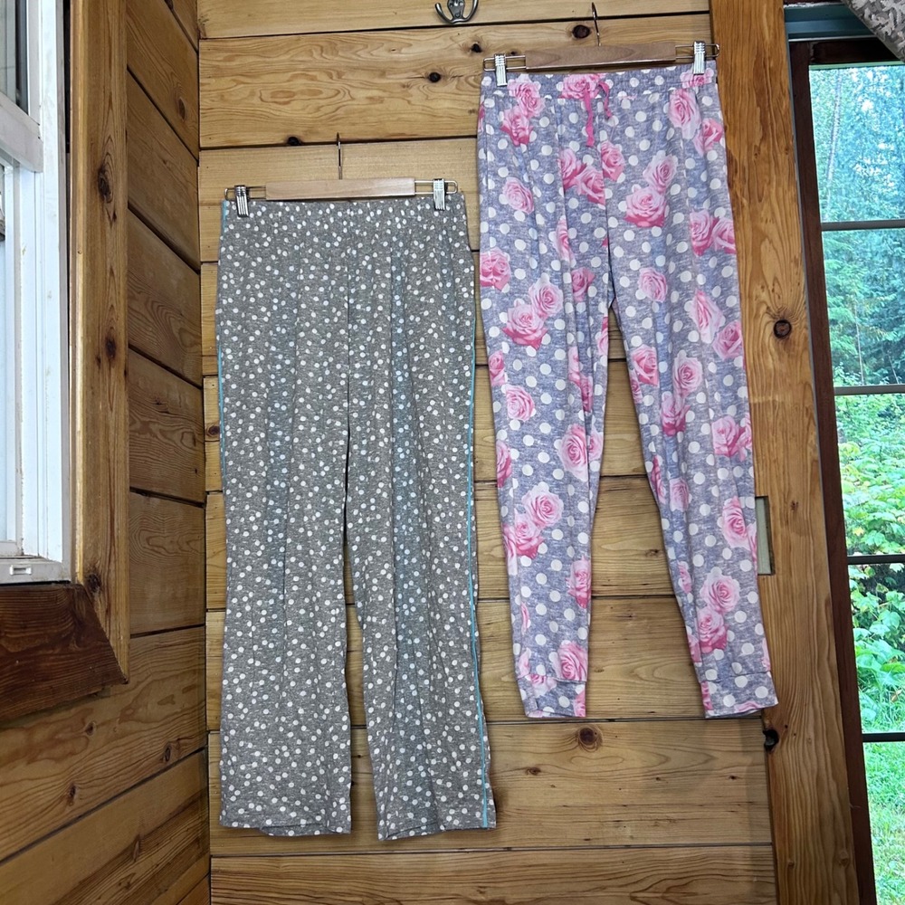 Pajama Pants Lot Women Small Grey Pink Floral Polka Dot Betsey Johnson Bleecker